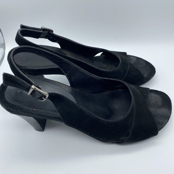 Truflex Black Suede Open Toe Sandal Size 8.5 Kohls Box ID 612 Enzo Strappy - Picture 8 of 12